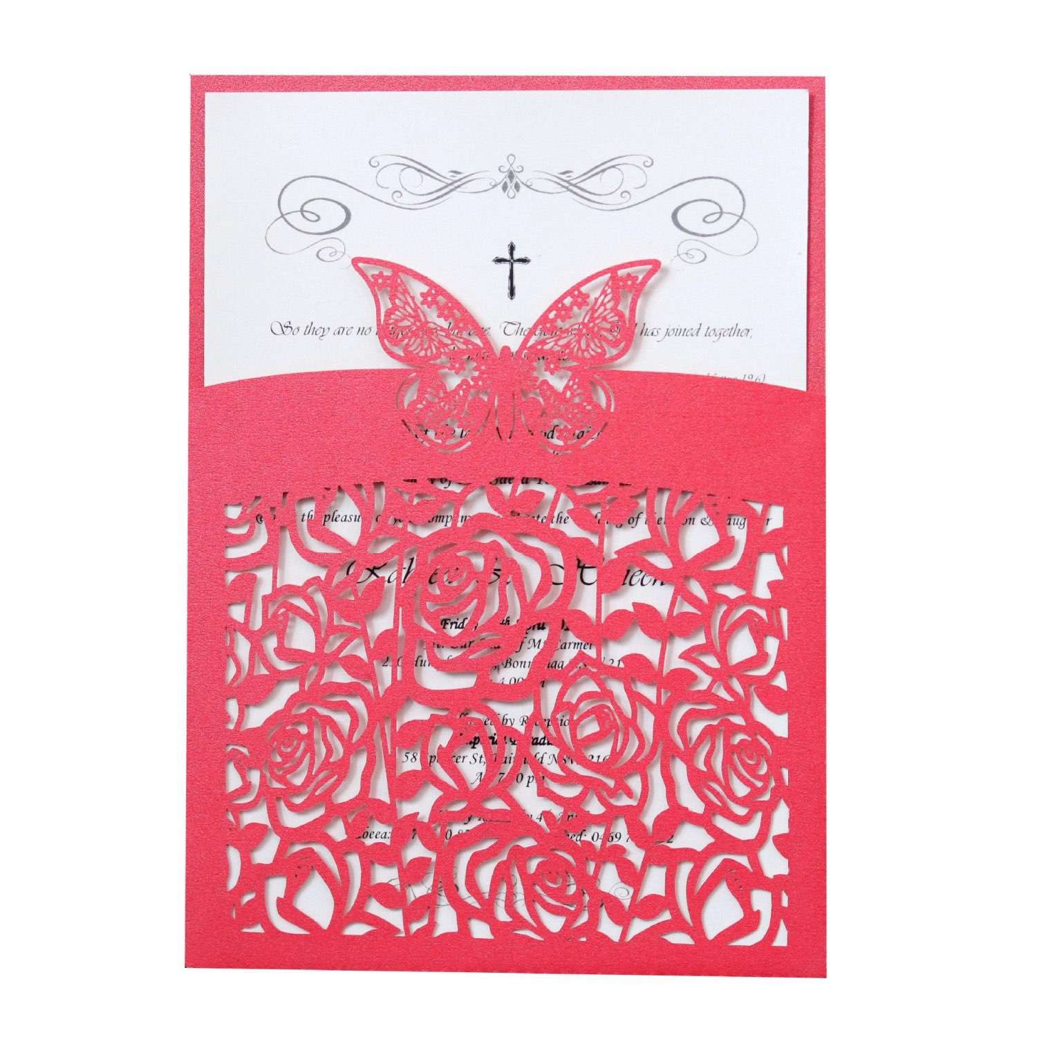 Wholesale Wedding Invitation Card Laser Rose Pattern Bowknot